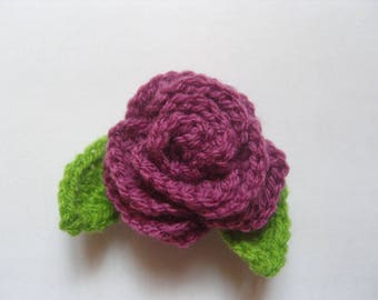 Crochet pink raspberry and leaves, 8 cm, set of 2.