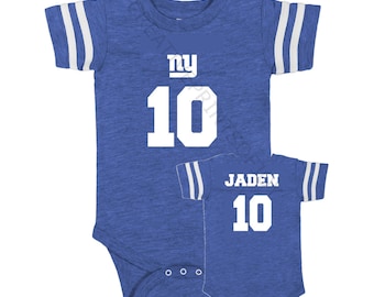 Personalized FOOTBALL inspired front/back op design jersey bodysuit! Fans NY Giants, Eagles, Patriots, GB Packers, Cowboys, Steelers + more!