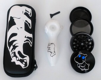 Baby Hippo White Pipe Black Grinder & Portable Hippo Mom Case Protection System