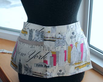 Vendor Apron Server Apron Travel Cityscape Beige Cotton Twill New York Paris London
