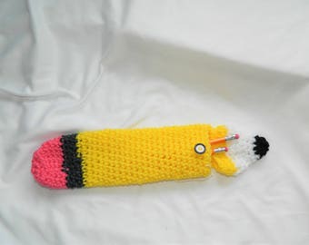 Crocheted Pencil Shaped Pencil Pouch
