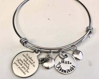 Personalized Teacher stainless steel Bracelet for End of Year Gift, Teacher Appreciation Week