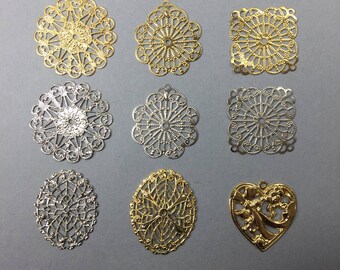 filigrees, brass findings, unless steel specified. Made in USA.