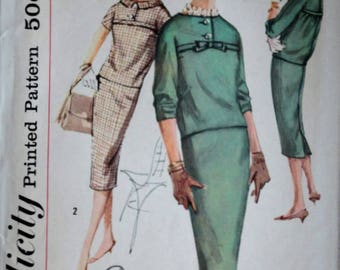 Misses' Two-Piece Dress, Vintage 50's Simplicity 2616 Sewing Pattern, Size 12, 32 Bust, 1950's Fashion