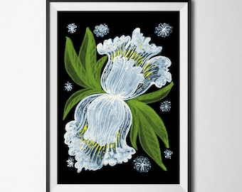 White Flower Print, Flower Poster, Watercolour Poster, Iris Print, Floral Bouquet Art, Flower Illustration, Botanical Print, Botanical Art