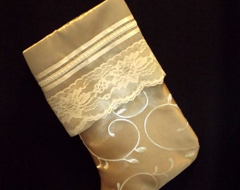 Free shipping on this fancy satin and lace Christmas holiday stocking