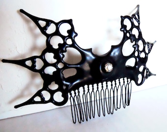 Gothic Clock hand hair bow Hair Comb Night Circus Chic black with crystal ornate hair Ornament- Lolita's Delight