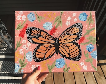 Monarch and Blooms Original Acrylic Painting