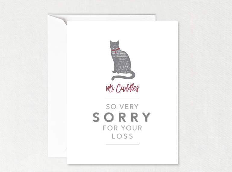 Cat Sympathy Card 'So Very Sorry for Your Loss' Pet