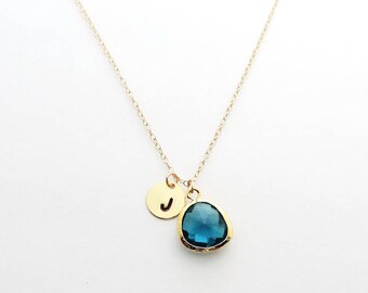 December Gold Initial Coin Necklace, December Birthstone Necklace, Dainty Necklace, Personalized Necklace, Bridesmaid Necklace