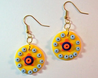 Cinco de Mayo Earrings Yellow, Orange, Lt.Blue Polymer Clay Fiesta Mexican Handcrafted Cinco de Mayo Carnival Fiesta Latino Unique OOAK