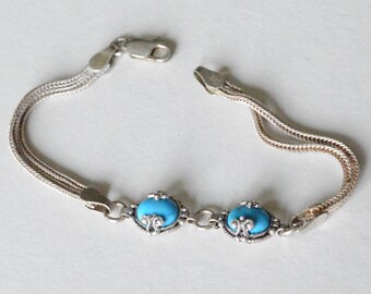 Vintage Sterling Silver Boho Style Turquoise Southwestern Chain Bracelet
