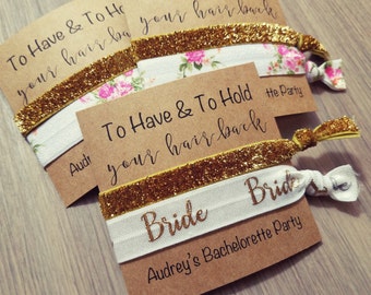 Bachelorette Party Favors | Floral & Gold Hair Tie Favors | To Have and To Hold Your Hair Back Favors | Bachelorette Hair Tie Favors