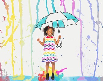 Children clothing - Rainbow Raindrops a-line dress girl baby toddler dress..sizes 6months-1 -2-3-4-5 kids children dress girlsandboys