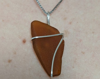 Wire Wrapped Beach Glass Necklace Pendant | One Of A Kind Sea Glass Jewelry Pendant | Sea Glass Necklace | Sea Glass Beach Glass Jewelry