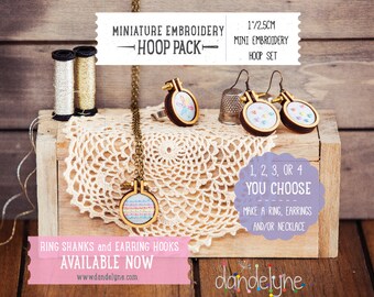 1"/2.5cm mini embroidery hoop kit ***NEW*** jewellery DIY - earrings, rings, necklaces using the unique Dandelyne miniature hoop