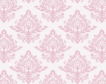 French Rose, Damask in Pink White by David Textiles 100% Cotton by the yard - HALF YARD