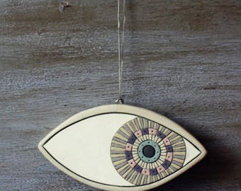 Handmade ceramic evil eye, pottery evil eye, eye, mati, ceramic, good luck gift, handmade gift, talisman, handpainted ceramic eye, Greek
