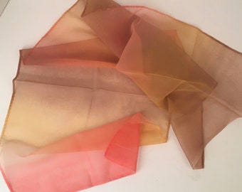 peach tan brown ombré chiffon oblong scarf sheer head neck wrap