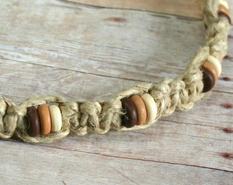Surfer Phatty Thick Hemp Necklace With Wooden Beads Choker