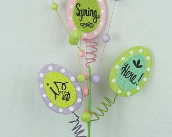 25" Spring is Here-Egg Shaped Spray/Wreath Supplies/Easter Decor/61895EAS