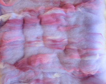 2.3oz. Alpaca Handcrafted Carded Batt - Hand Dyed Alpaca - Violet - Blended w/Hand Dyed Merino Top - Purples & Pinks w/Angelina "Sparkle"