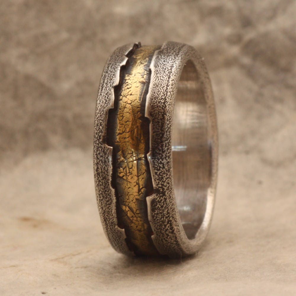 rustic wedding  band  for men  18K gold  and silver 