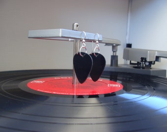 Black Vinyl Record Earrings - Handmade Guitar Picks made from Vinyl Records - Fashion Gift for Rockers, Musicians - Hit Record Earrings