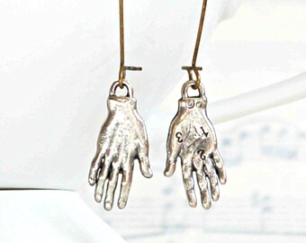 Hand Earrings Silver Hand Earrings Frida Kahlo Earrings Palmistry Fortune Teller Hand Amulet Steampunk Halloween Day of the Dead
