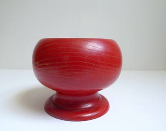 Red Wood Bowl with Pedestal Foot, Footed Bowl, Wood Footed Bowl, Red Wood Bowl, Red Bowl, Vintage Wood Bowl