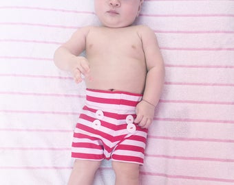 Red and White Stripe Baby Swim Trunks, Boys Swimwear, Baby Swimwear, Baby Swimsuit, Boy Swim Trunks, Baby Swim Shorts, Boys Swimmers