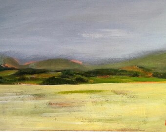 Yellow fields , original painting, acrylic painting, original art, scotland, wood panel, gift, wall decor, landscape, acrylic landscape