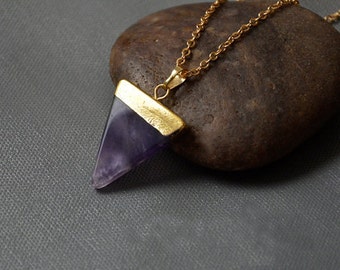 Amethyst Pendant 14K Gold Filled Necklace Amethyst Pendant Necklace February Birthstone Gift for February Birthday Triangular Stone