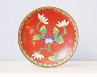 Vintage 1930s Cloisonne Dish Vintage Chinese Enamel Flower