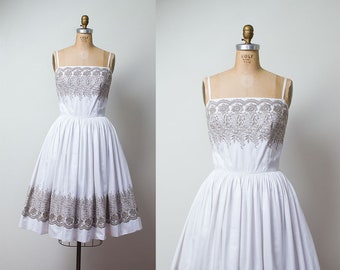 1950s Sundress / 50s Embroidered Cotton Dress