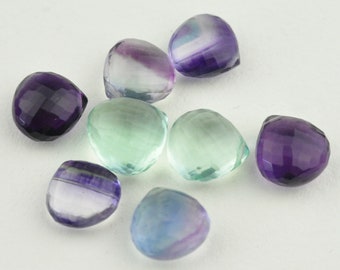 AAA MicroFaceted Multicolored Fluorite Gemstone Heart Briolette Beads