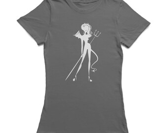 Devil Silhouette Girl Women's Charcoal Halloween T-shirt