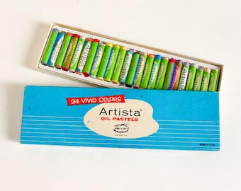 Vintage 1960s Binney and Smith Artista 24 Oil Pastels in Box Complete Partially USED, Mid Century Graphics Art Craft Draw Supply