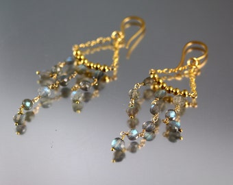 Labradorite Chandelier Earrings - Gold Fill - Labradorite Earrings - 3 Inches