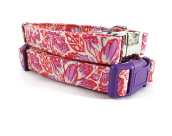 Girl Dog Collar - Pink and Purple Floral Dog Collar - Floral Dog Collar - Pink Dog Collar - Female Dog Collar - Fancy Dog Collar