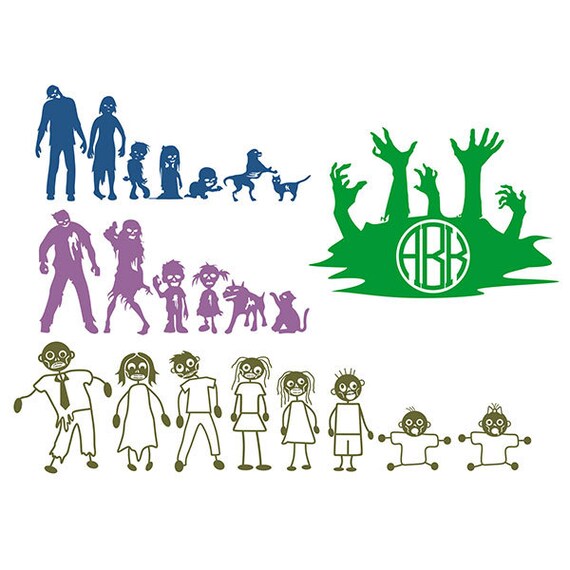 Zombie Family Stick Figure Silhouette SVG Cut Files Instant