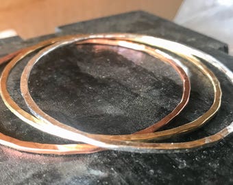Set of Three Bangles. Copper, Brass, and Silver Bangle Bracelets. Three Bracelets. Small Bangles Large Bangles.