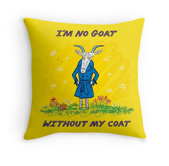 I'm No Goat Without My Coat - Yellow - Cushion Cover / Throw Pillow Cover (16" x 16") by Oliver Lake - iOTA iLLUSTRATiON