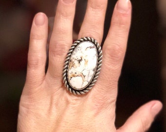 Large Sterling Silver & White Buffalo Statement Ring Size 9.5