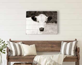 Farmhouse Wood Sign, Wood Plank Wall Art, Cow Photo, Photograph on Wood, Rustic Home Decor, Cow Photography Art on Wood Rustic Wood Wall Art