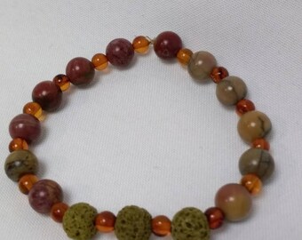 Bracelet 7 Chakras En Pierre De Lave - Diffuseur D'huiles Essentielles, élastique, Pour Yoga Et Méditation
