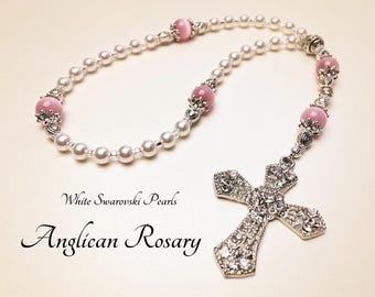 Anglican Rosary. Christian Rosary. Swarovski Pearls Rosary. Anglican Prayer Beads. White Rosary. Episcopal Rosary. Christian Gifts #2AR11