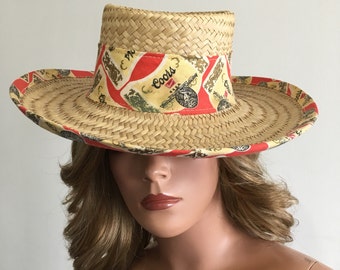 Coors Beer Hat Vintage Coors Hat 1970's Coors Hat Straw Coors Hat Straw Beach Hat Straw Sun Hat Wide Brim Sun Hat Novelity Sun Hat Size S