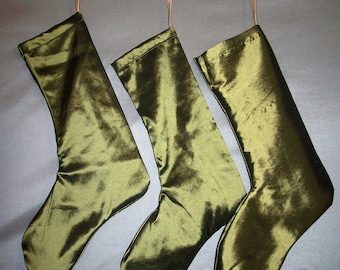 SALE! Set of 2 Metallic Green Stockings - Christmas Decor Modern Olive Green Stockings Pair Decorative Stockings