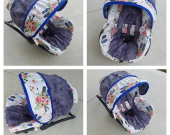 Boho Chic Car seat Cover, floral infant car seat cover, girl car seat cover-FREE strap covers